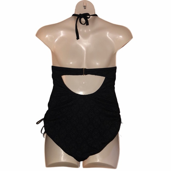SO Crochet Overlay High Neck Halter Tie One Piece - Picture 3 of 9